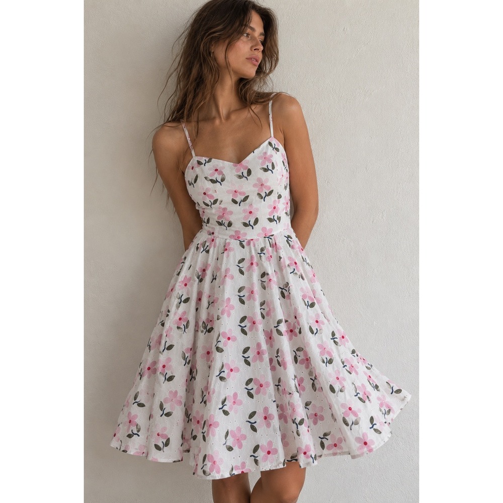 Magnolia Place Unique Vintage Pink Floral Eyelet 1950s Circle Swing‎ Dress XXL